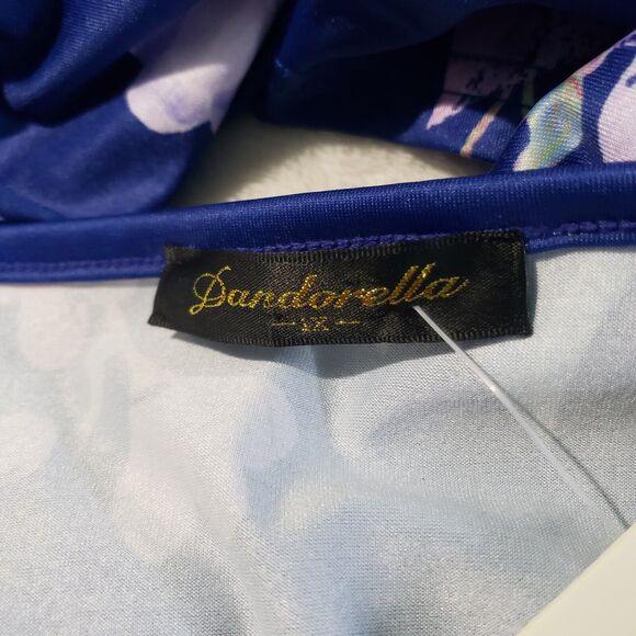 Dandorella Bell Sleeve Blouse Women's Size 1X Blue Floral Deep V-Neck Top - Picture 6 of 11